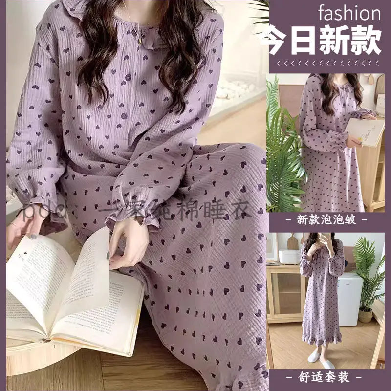 Purple Pajama Sets for Women Lovely Prints Spring Korean Fashion Home Sleepwear Ins College Sweet Girls Turn-Down Collar Pajamas